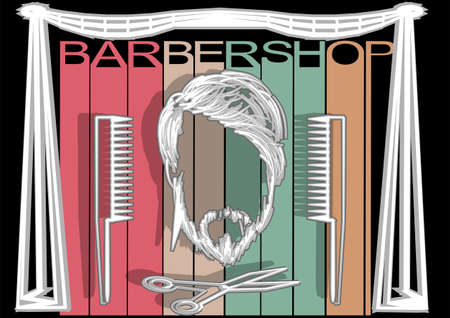 barbershop posters with slissors and combs on bacl backgroundのイラスト素材