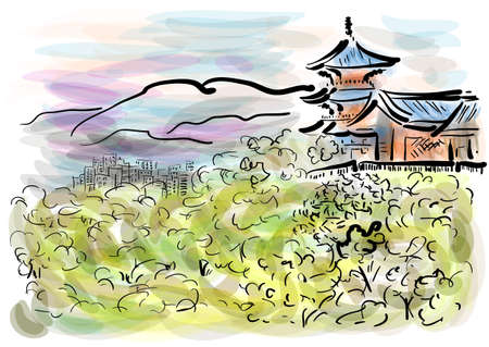 kyoto vector abstract illustration ion multicolor backgroundのイラスト素材