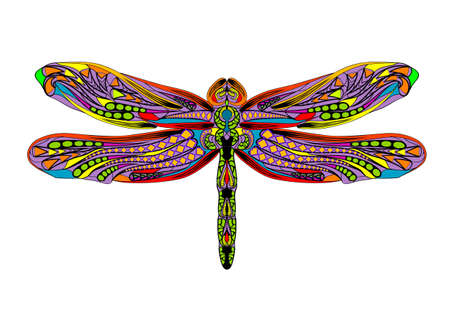 dragonfly ethnic illustration isolated on white backgroundのイラスト素材