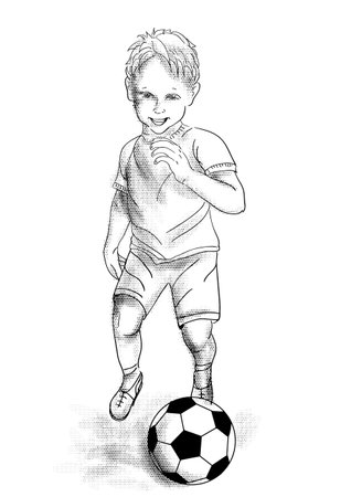 kid playing soccer. young boy and ball on white backgroundのイラスト素材