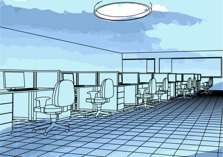 office vector illustration. Open concept office interiorのイラスト素材