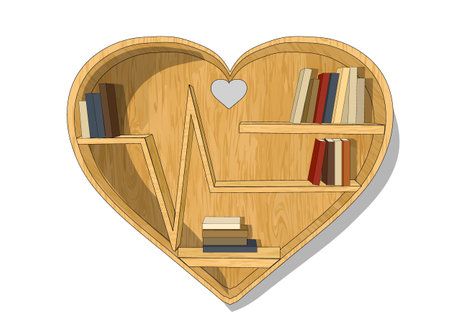 heart shaped bookshelf with books isolated on whiteのイラスト素材