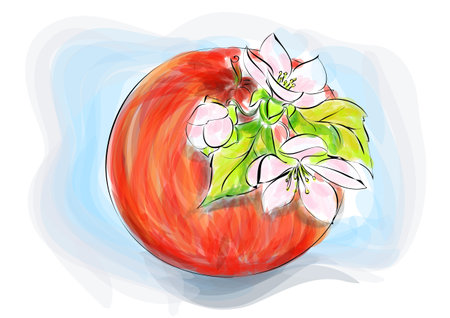 apple and flower vector illustration isolated on white backgroundのイラスト素材