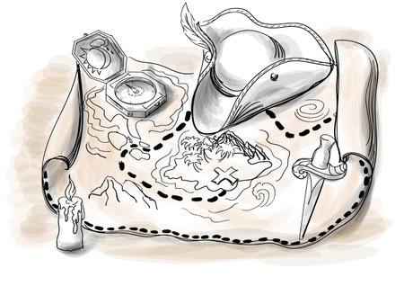 pirate map or treasure map vector illustrationのイラスト素材