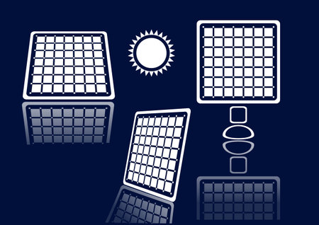 Solar panels, solar energy white icons set on blueのイラスト素材