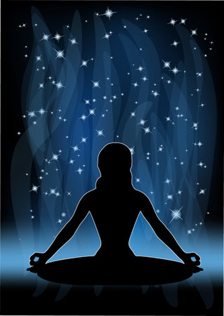 yoga at night sky vector illustration, meditatopn illustrationのイラスト素材
