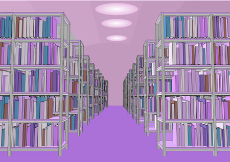 library interior vector illustration books on bookshelfのイラスト素材