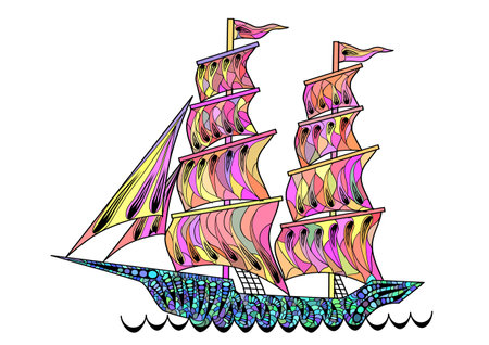 Silhouette of sailing  ship isolated on a white backgroundのイラスト素材