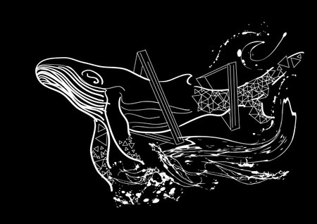 abstract white whale isolated on black backgroundのイラスト素材
