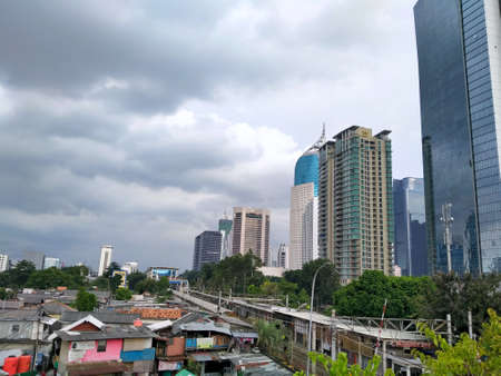 Jakarta - April 3 2020: The atmosphere of the office building and visible residents' homes