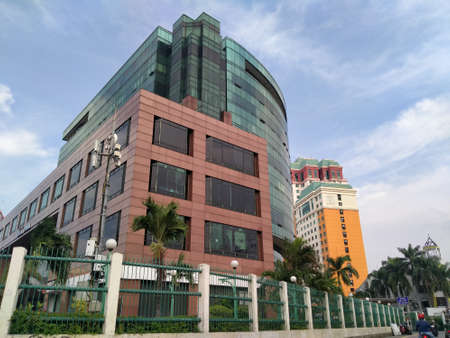 Wisma eka jiwa, Mangga dua, West Jakarta, Indonesia - September 28, 2020 : The atmosphere of a tall...