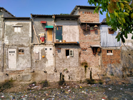 Tambora, Jakarta, Indonesia - (04-25-2021) : The atmosphere of a dirty and smelly slum building is...