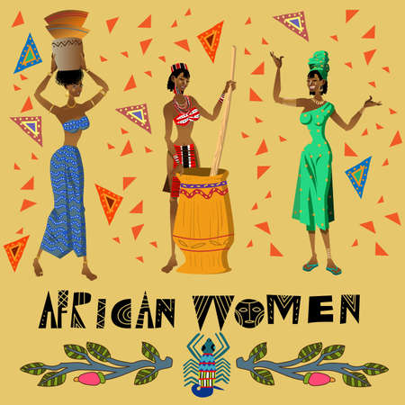 Vector illustration three african womenのイラスト素材