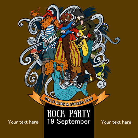 Vector Illustration Design of a poster for a rock party for a holiday Talk like a Pirate Dayのイラスト素材