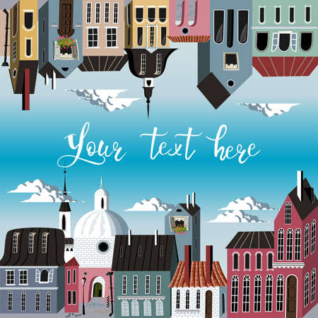 Vector illustration of a two-sided border with old housesのイラスト素材