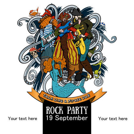 Vector Illustration Design of a poster for a rock party for a holiday Talk like a Pirate Day on white backgroundのイラスト素材
