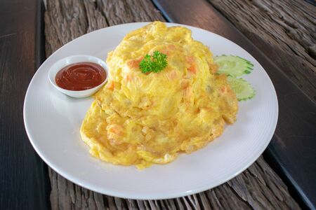Thai omelet, omelette or fried beaten egg.の写真素材