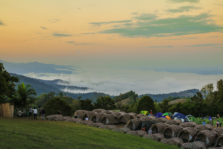 Camping at the Doi Samer-dao from the country of Thailand see  the fogの写真素材