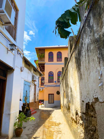 Narrow street in historical part of Stone Town, Zanzibarの写真素材