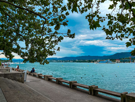 Zurich, Switzerland - July 20, 2023: Panoramic view of the Zurich lakeのeditorial素材