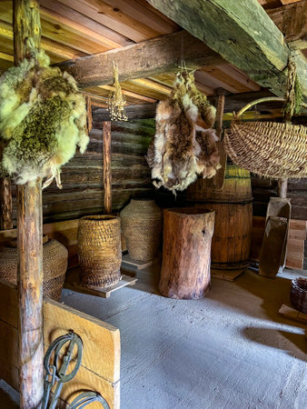 A pantry in a peasant house in ethnography museum in Strochitsy, Belarusの写真素材