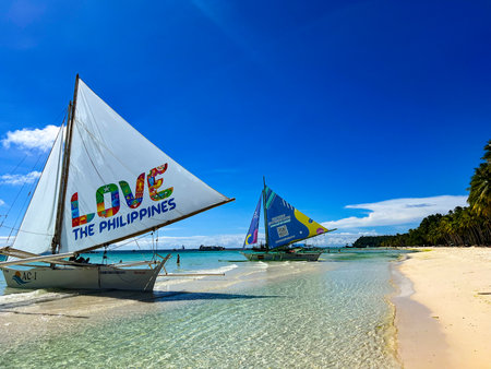 Sailing boat on the White beach, Boracay island