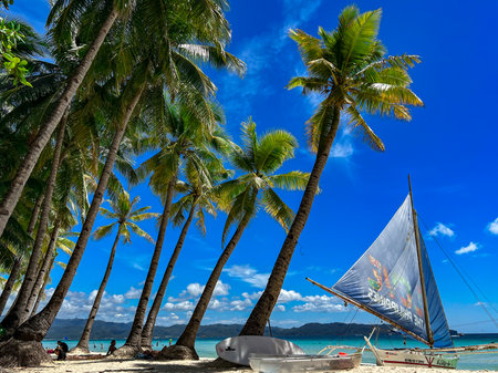 Sailing boat on the White beach, Boracay island