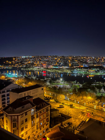 View of the Golden Horn bay at nightの写真素材