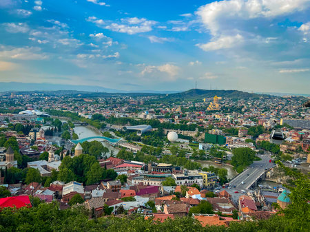 Tbilisi, Georgia - May 02, 2025: Tbilisi city center from Narikala hill