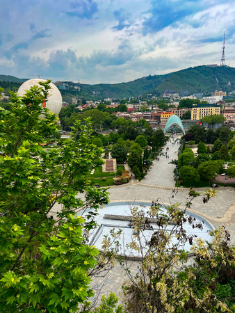 Tbilisi, Georgia - May 02, 2025: Tbilisi city center from Narikala hill
