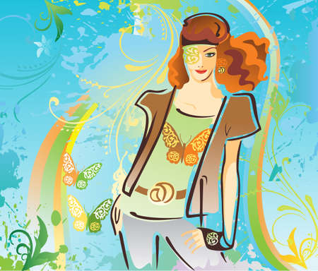 Fashionable woman on grunge background のイラスト素材