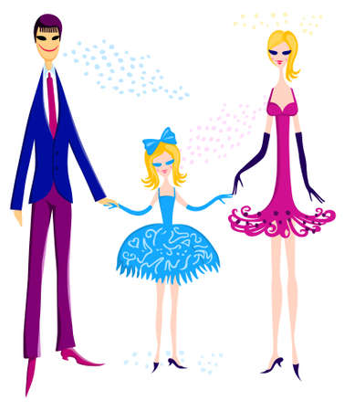 Full length portrait of a happy family standing together のイラスト素材