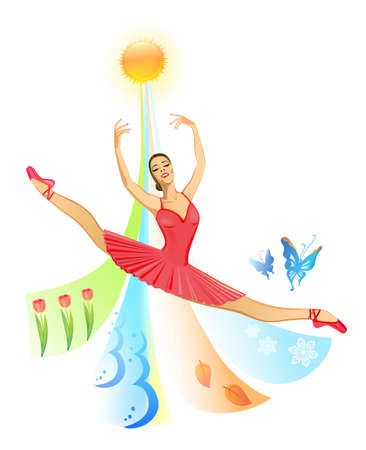 Ballet dancer (woman) on nature background (four seasons of the year) のイラスト素材