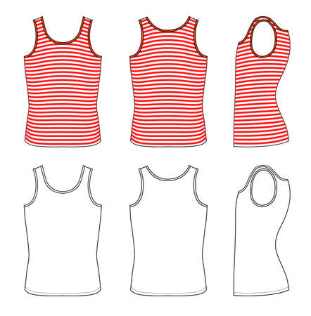 Outline red-white striped vest vector illustration isolated on white のイラスト素材