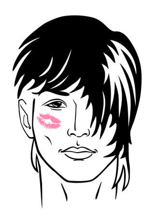 portrait of the kissed young man のイラスト素材