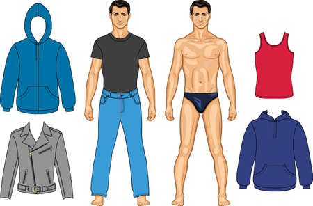 Man and clothes colored collection (you can use for scissors cutting out) のイラスト素材