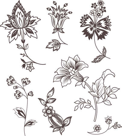 Decor floral elements set isolated on background (vector) のイラスト素材