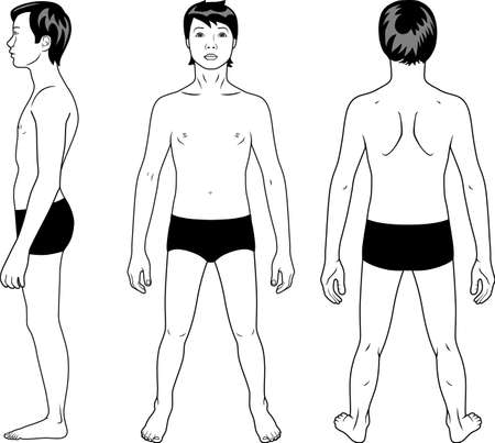 Full length profile, front, back view of a teenager boyのイラスト素材