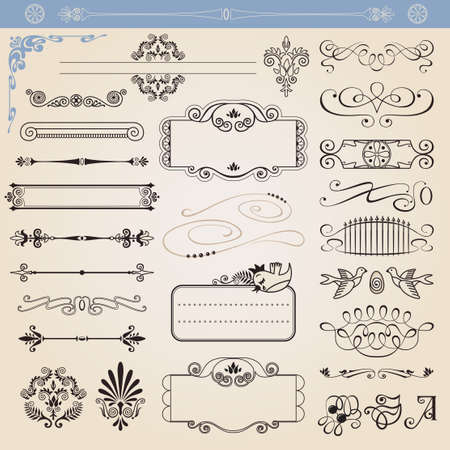 Vector calligraphic decoration elements set, all elements isolated from backgroundのイラスト素材
