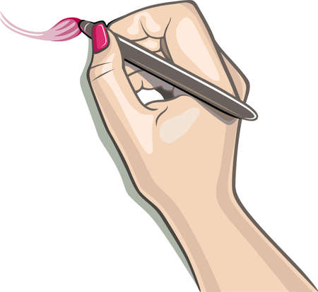 Hand with the stylus draws a brush sketch, using tablet  vector illustration のイラスト素材