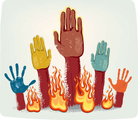 Voting fire hands isolated on grey metallic background のイラスト素材