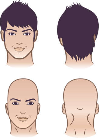 Closeup front, back portrait of a young man smiling on white background のイラスト素材