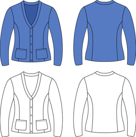 Template outline illustration of a blank cardigan isolated on white backgroundのイラスト素材