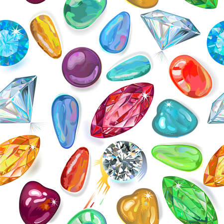 Seamless texture of colored gemstones isolated on white background. Vector Illustration, EPS8 のイラスト素材