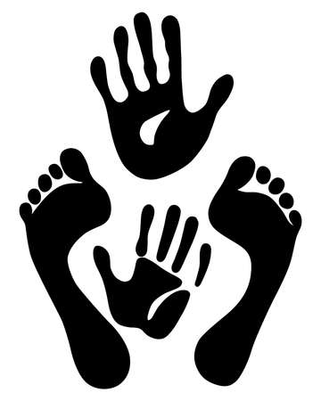 illustration old woman hand and foot prints isolated on white のイラスト素材