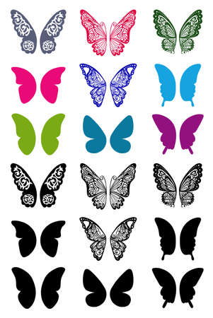 Butterflies monochrome wings set suitable for a tattoo isolated のイラスト素材