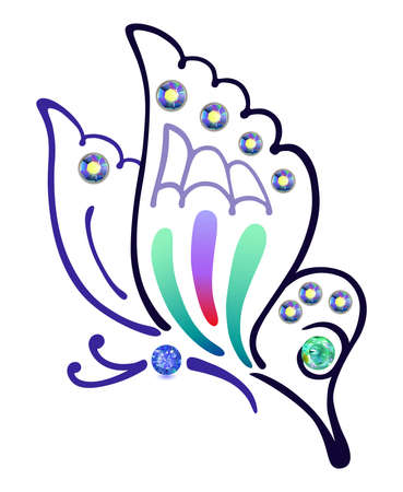 Butterfly front side view colored gem rhinestones isolated on white backgroundのイラスト素材