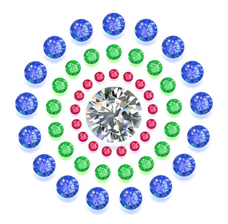 Set of colored located on a circle gems isolated on white background, vector illustrationのイラスト素材