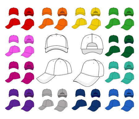 Cap vector illustration featured front, back, side, top isolated on white. You can change the color or you can add your logo easily.のイラスト素材