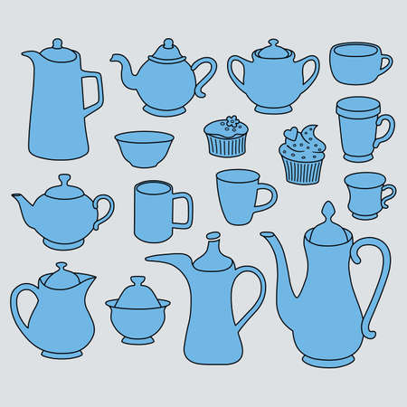 Coffee, tea, milk crockery vector illustration featured front isolated on backgroundのイラスト素材